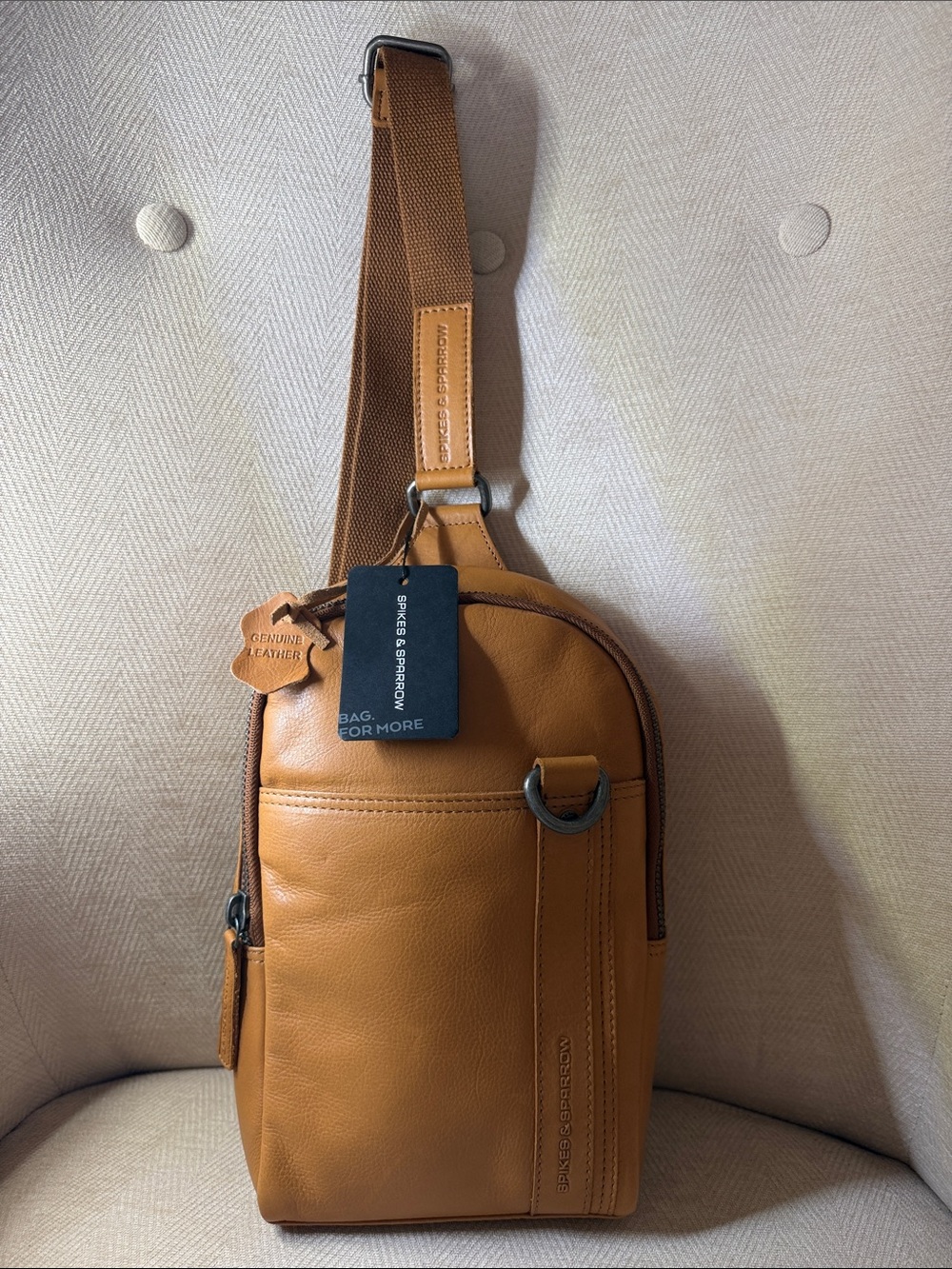 Spikes & Sparrow Tan Leather Crossbody Sling Bag - Picture 3 of 14